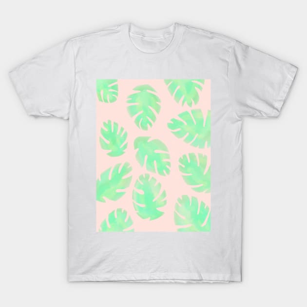 Pink and Green Monstera Leaf T-Shirt by AlexandraStr